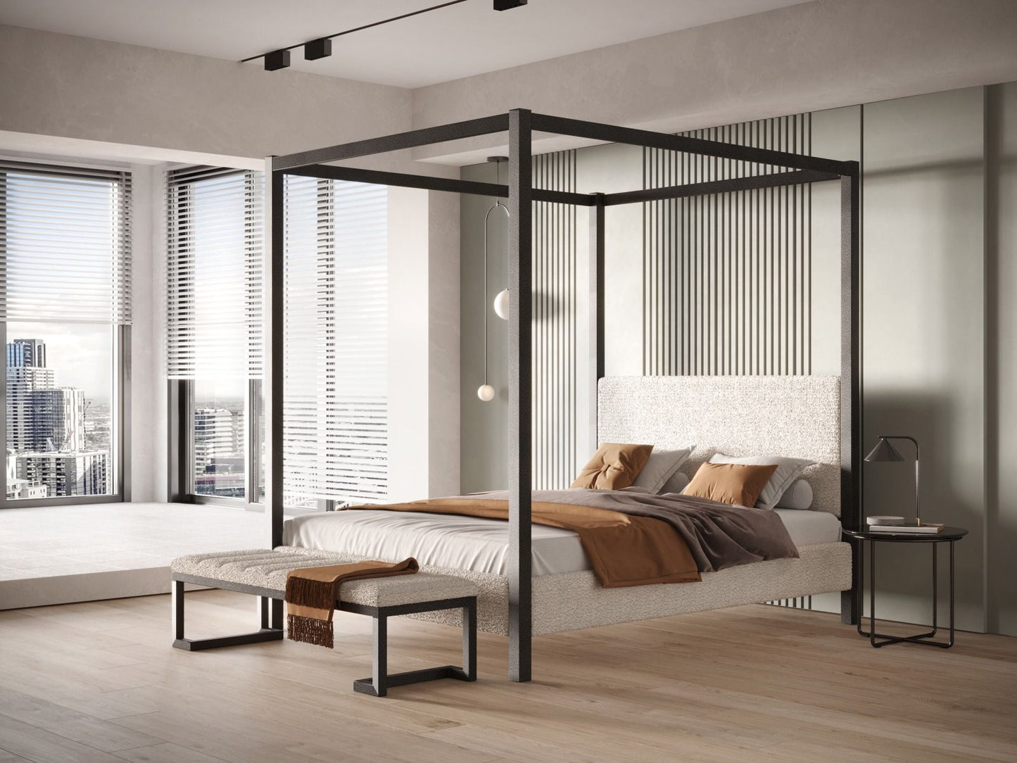 Flair Four Poster Boucle Fabric Metal Bed Frame