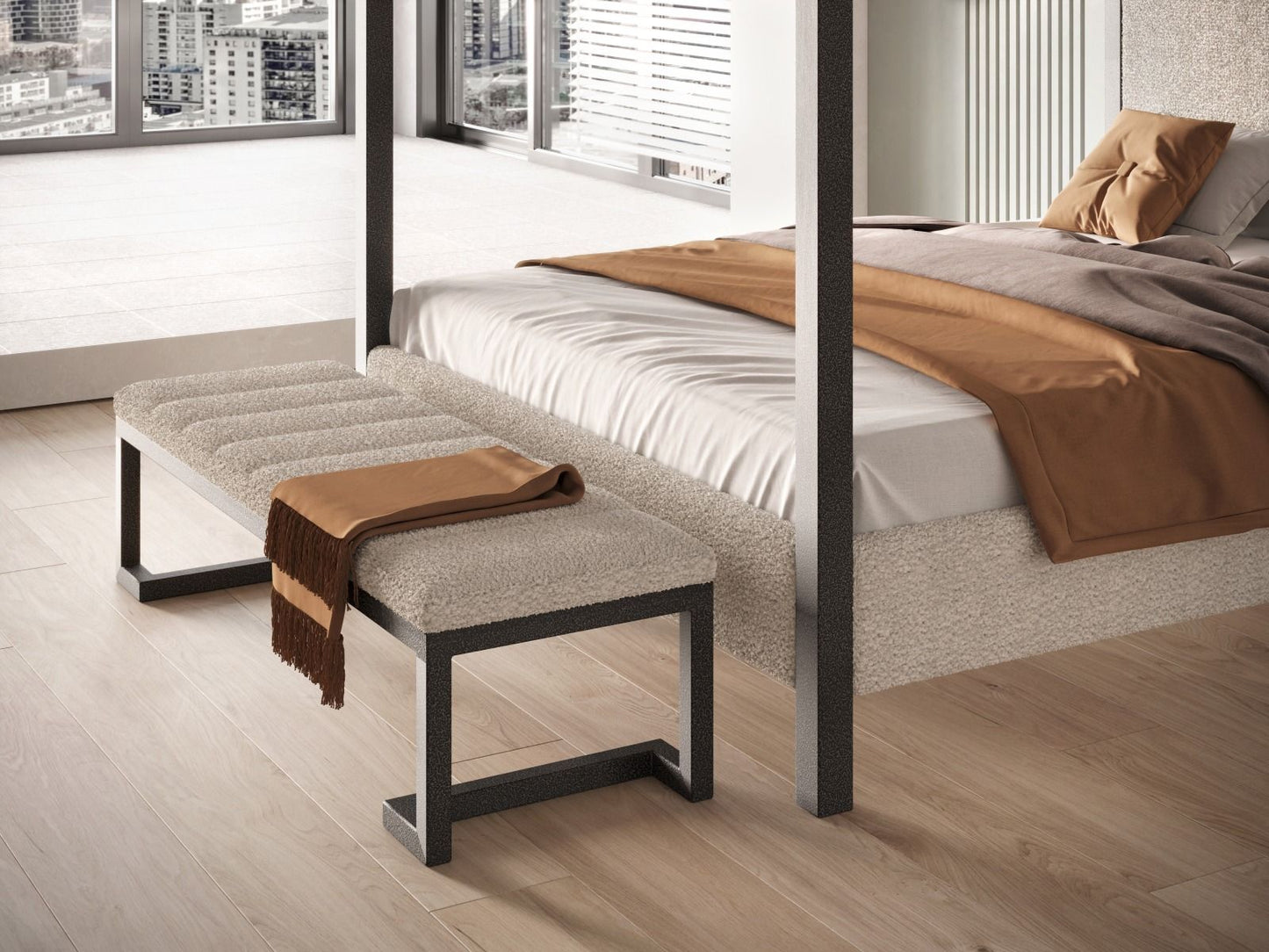 Flair Four Poster Boucle Fabric Metal Bed Frame