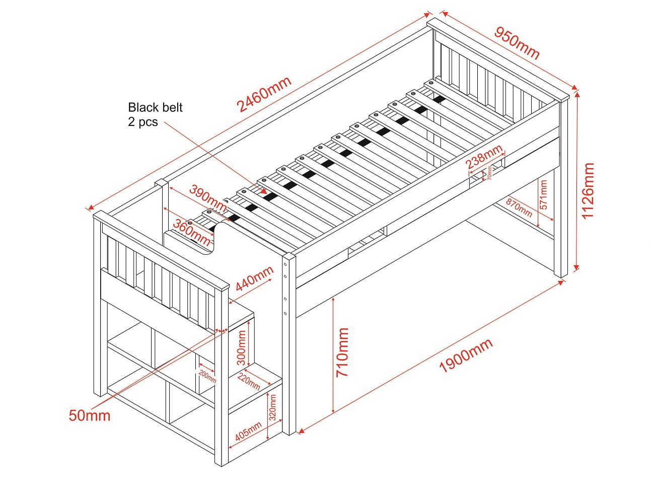 Flair Charlie Staircase Mid Sleeper Cabin Bed