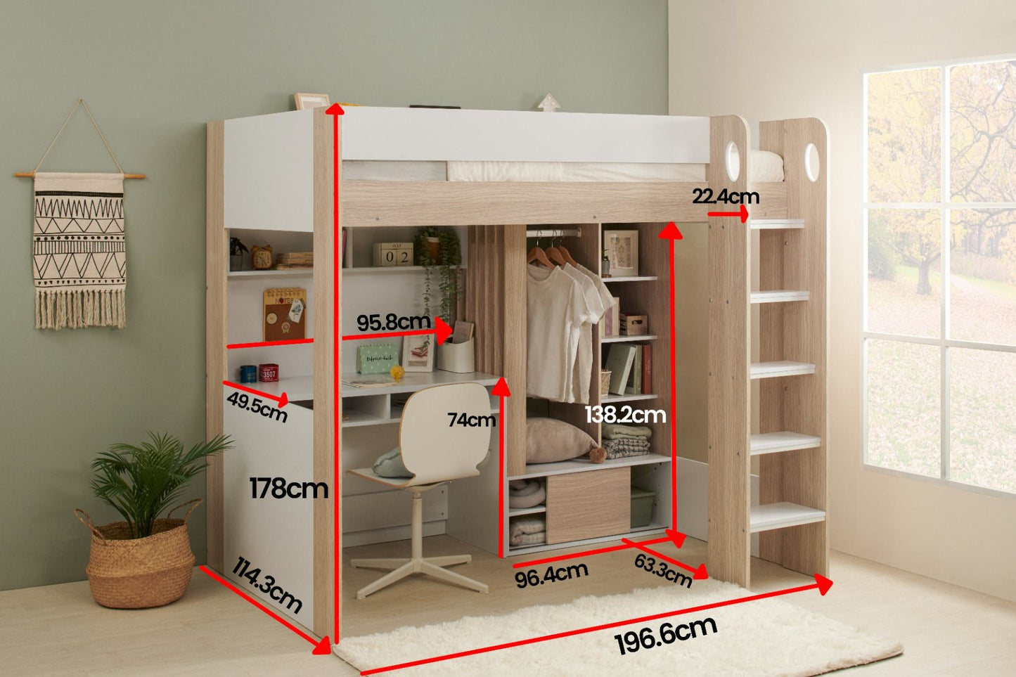 Flair Hampton High Sleeper Frame White & Walnut
