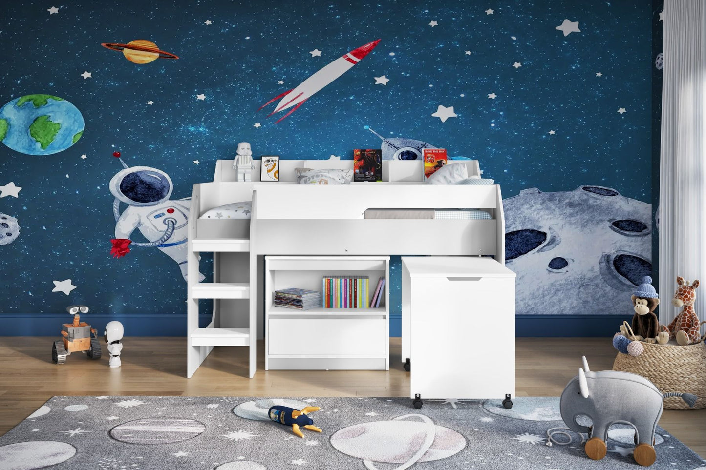 Flair Lulu Midsleeper with Storage in White And Grey