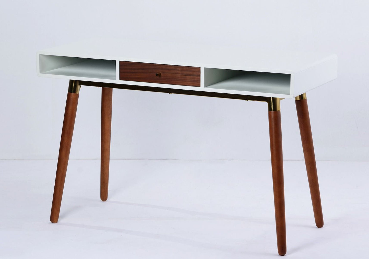 Flair Edelweiss Desk Walnut and White with Brass Accents (120x50)