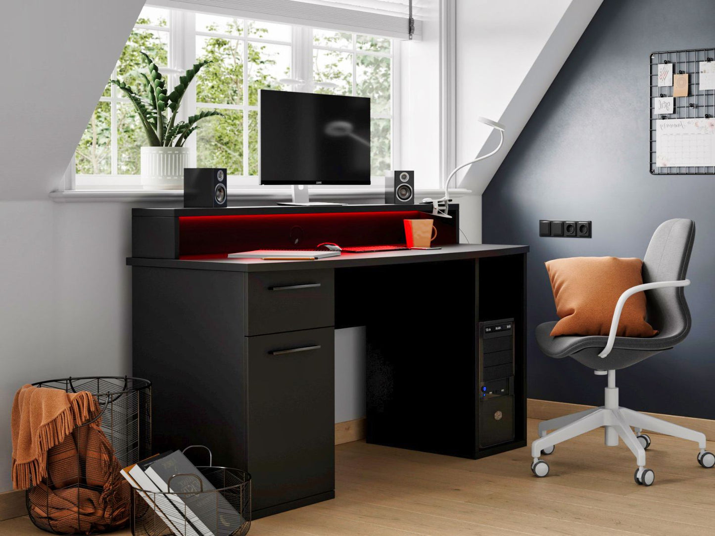 Flair Power Z Compact Computer Gaming Desk with Colour Changing Led Lights