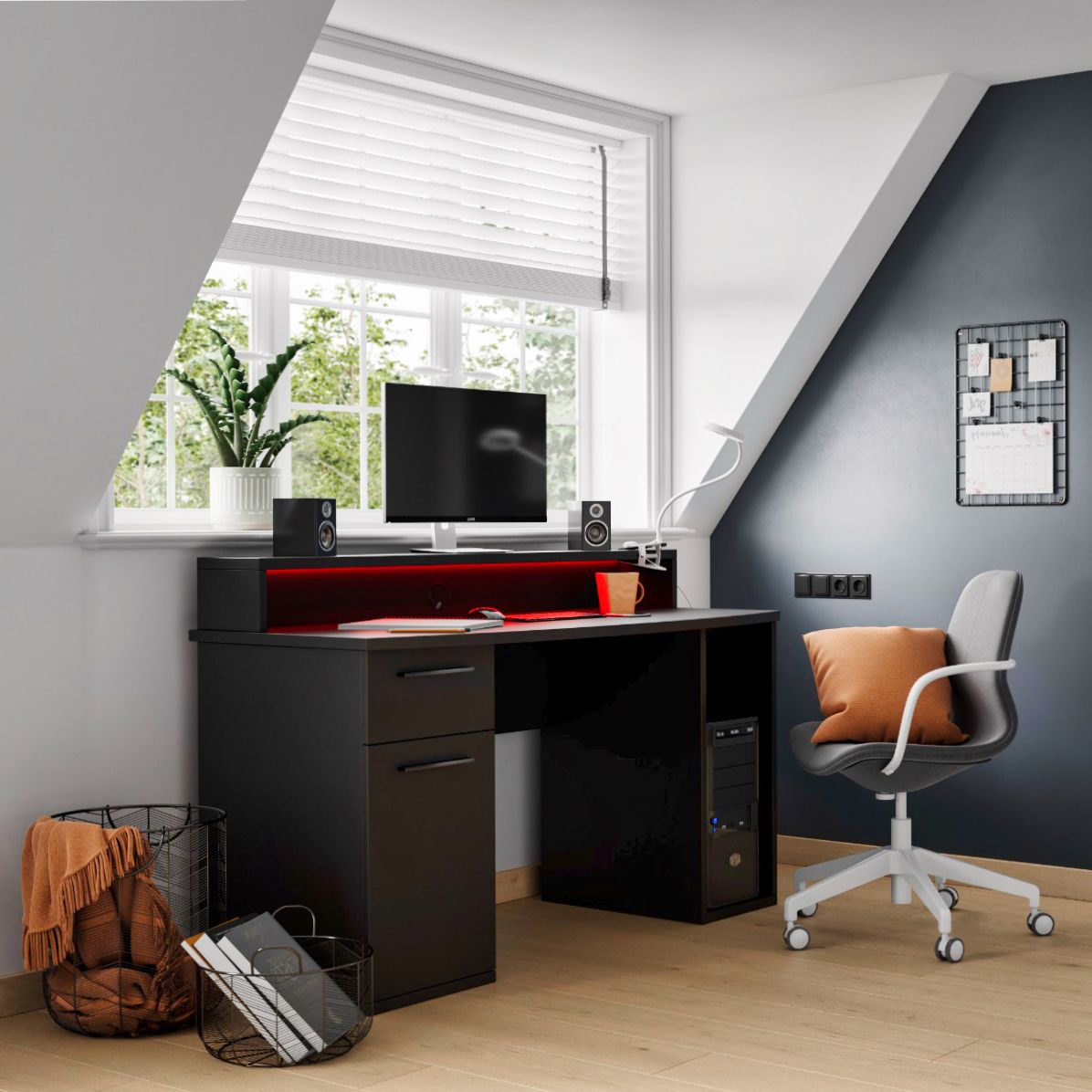 Flair Power Z Compact Computer Gaming Desk with Colour Changing Led Lights