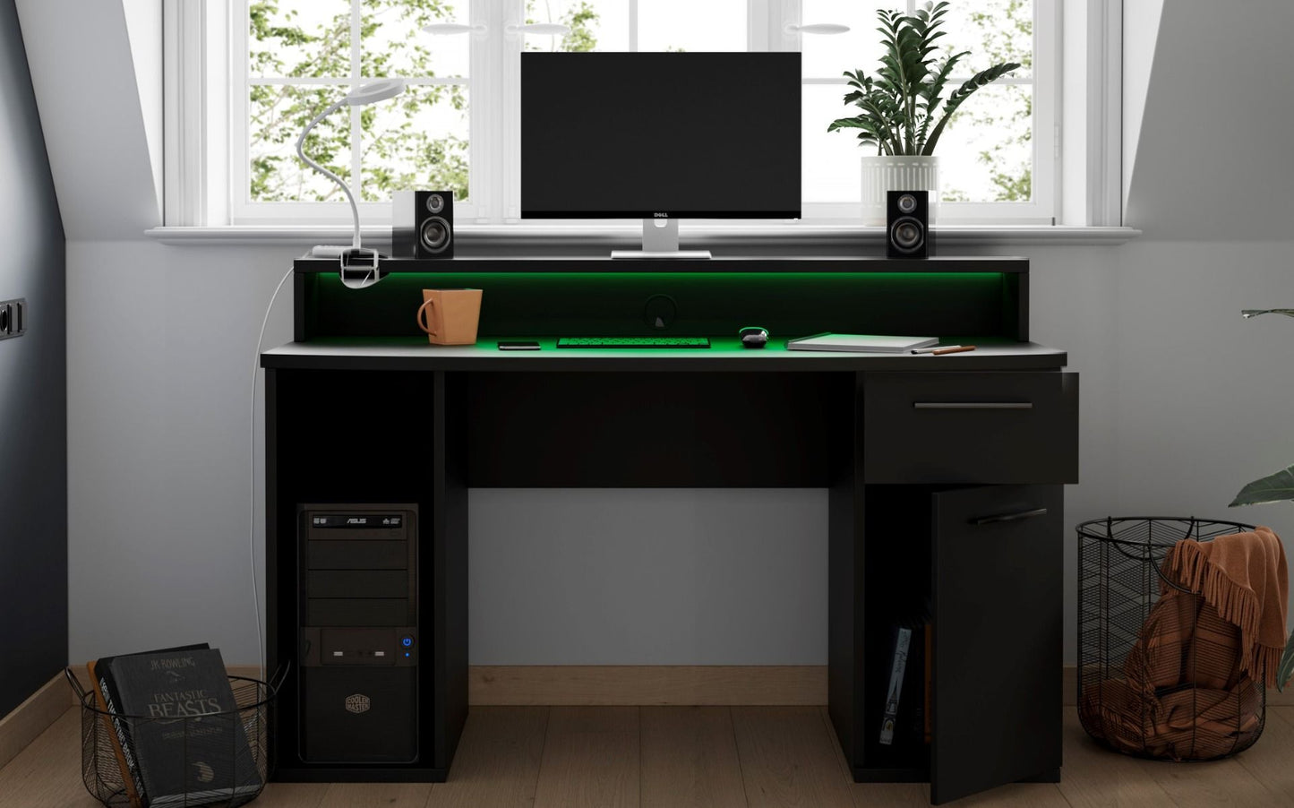 Flair Power Z Compact Computer Gaming Desk with Colour Changing Led Lights