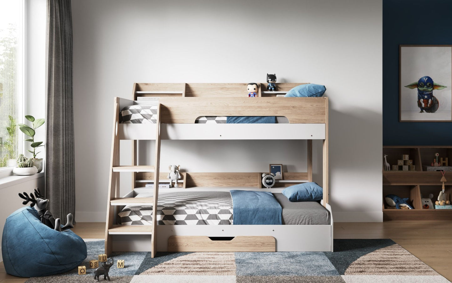 Flair Flick Triple Bunk Bed With Storage - Oak