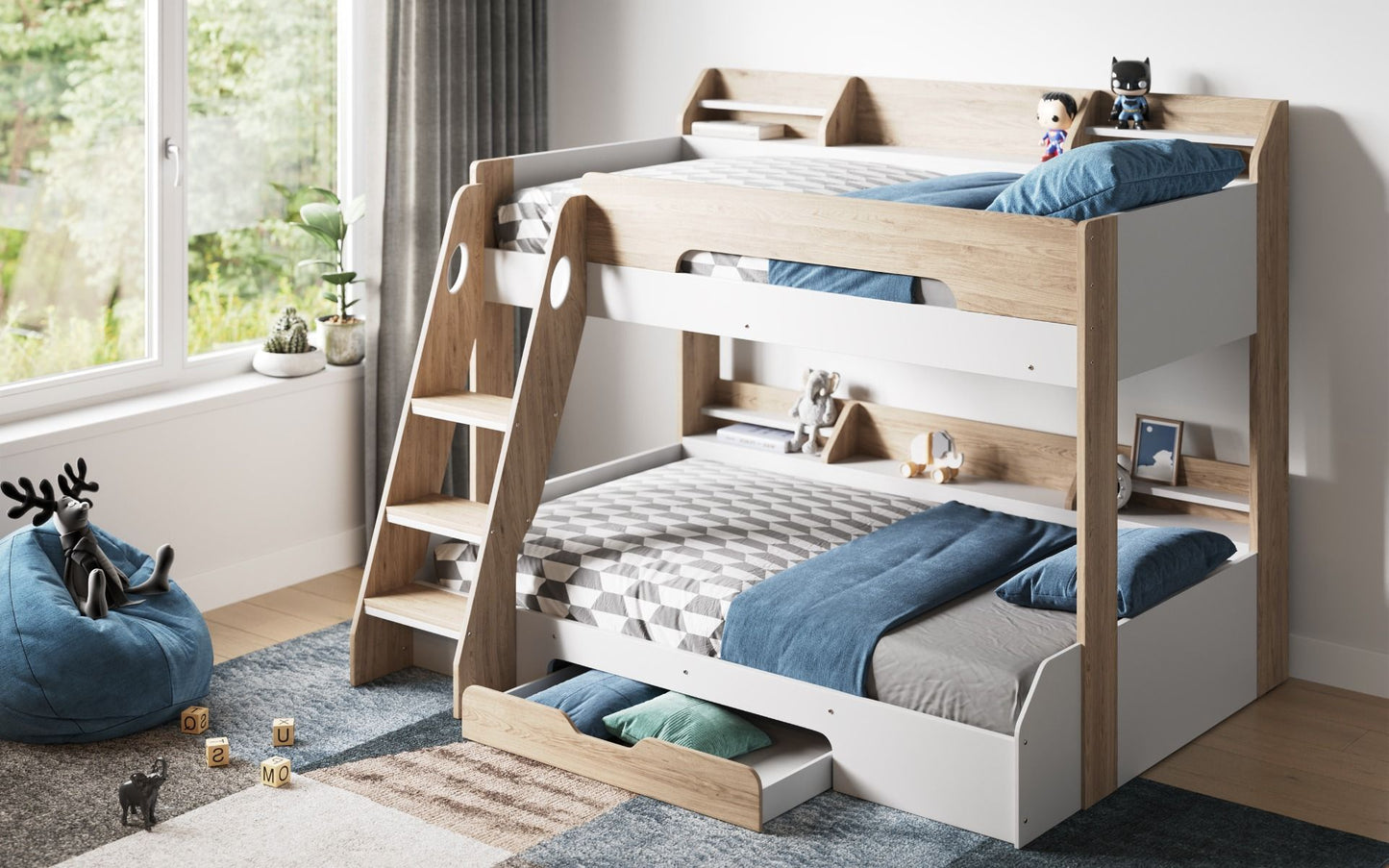 Flair Flick Triple Bunk Bed With Storage - Oak