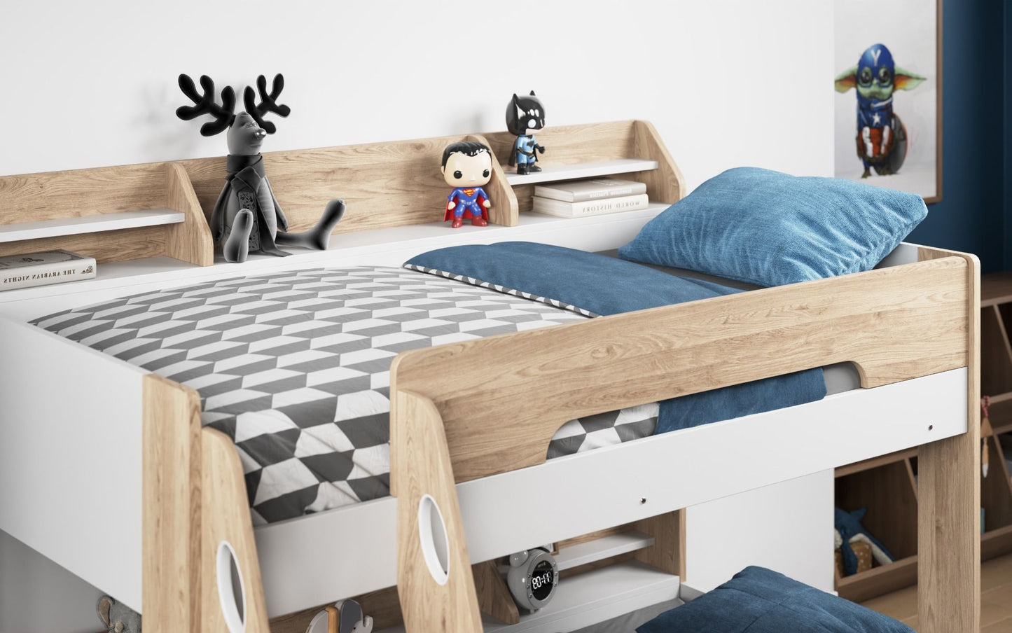 Flair Flick Triple Bunk Bed With Storage - Oak