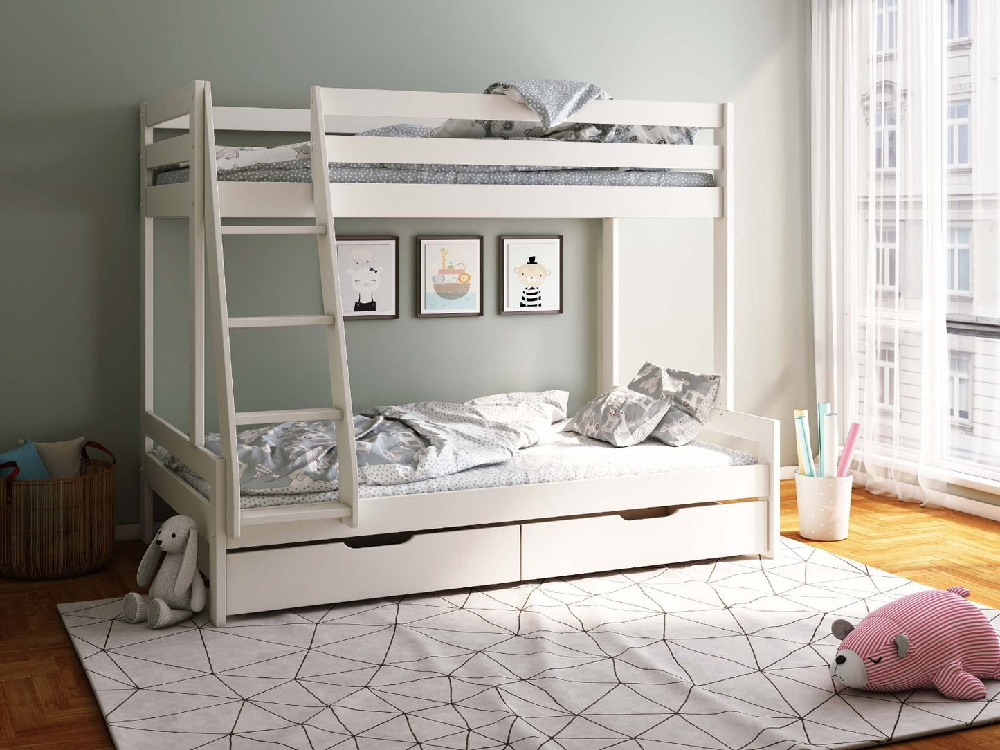 NOOMI NORA SOLID WOOD TRIPLE BUNK BED WITH OPTIONAL STORAGE (FSC-CERTIFIED)