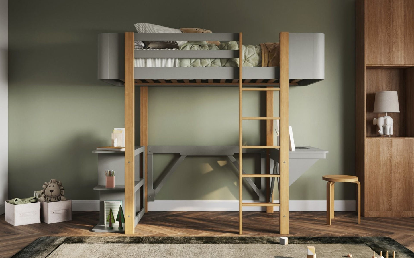 Flair Kyoto High Sleeper With Desk Grey And Oak