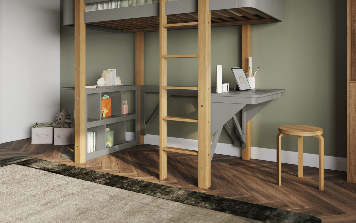 Flair Kyoto High Sleeper With Desk Grey And Oak
