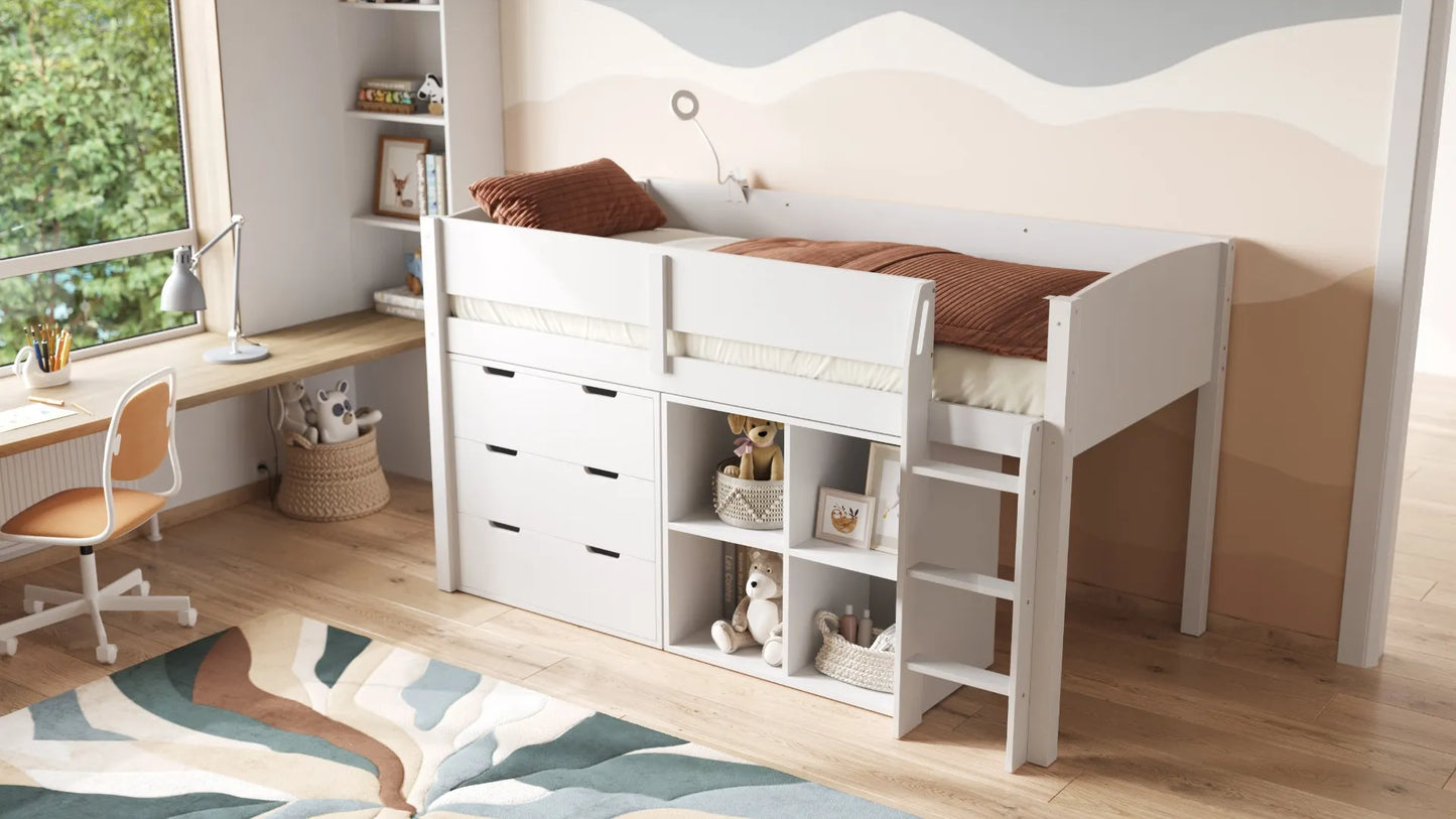 Flair Loop Midsleeper Wooden Bed Full Storage Set