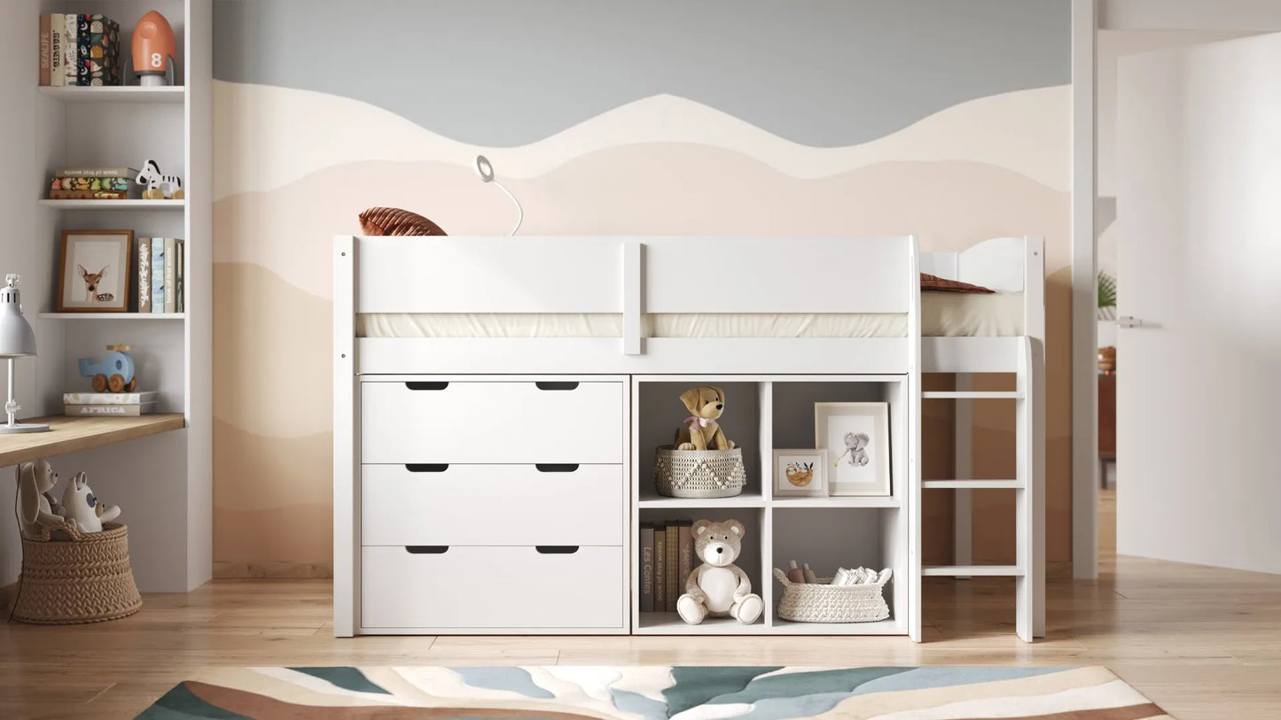 Flair Loop Midsleeper Wooden Bed Full Storage Set