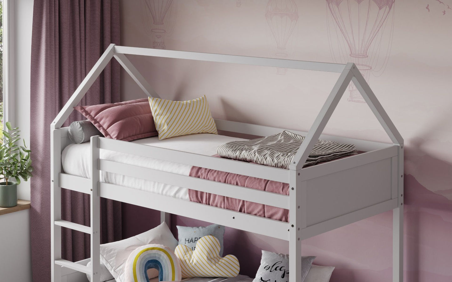Flair Luna House Wooden Low Bunk Bed White