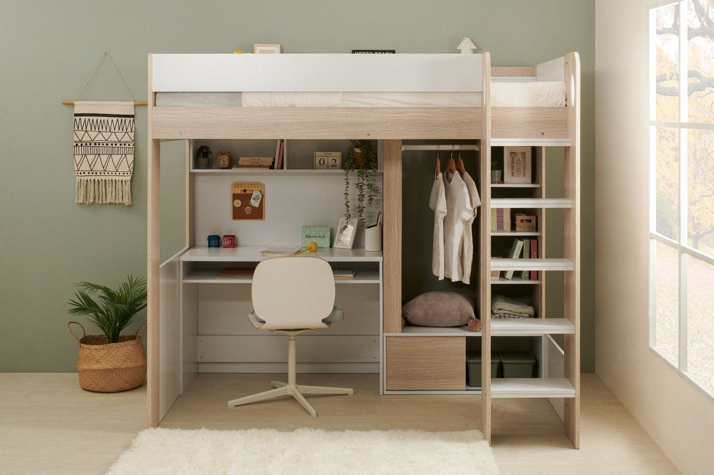 Flair Hampton High Sleeper Frame White & Walnut
