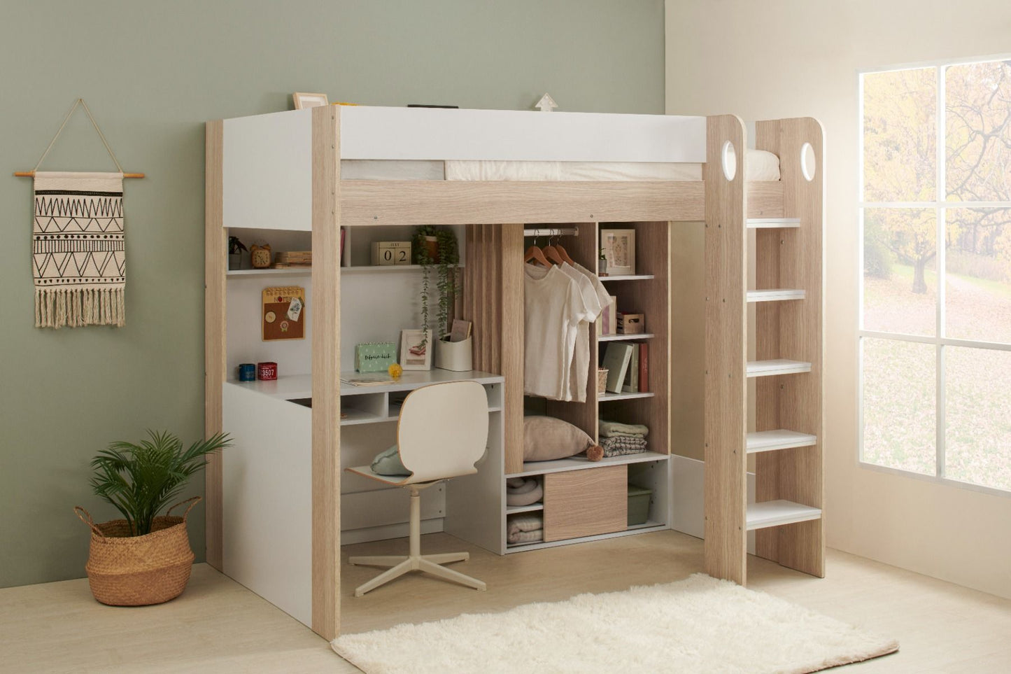 Flair Hampton High Sleeper Frame White & Walnut