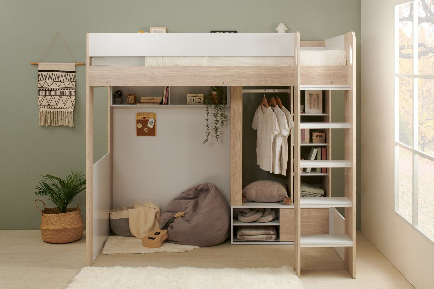 Flair Hampton High Sleeper Frame White & Walnut