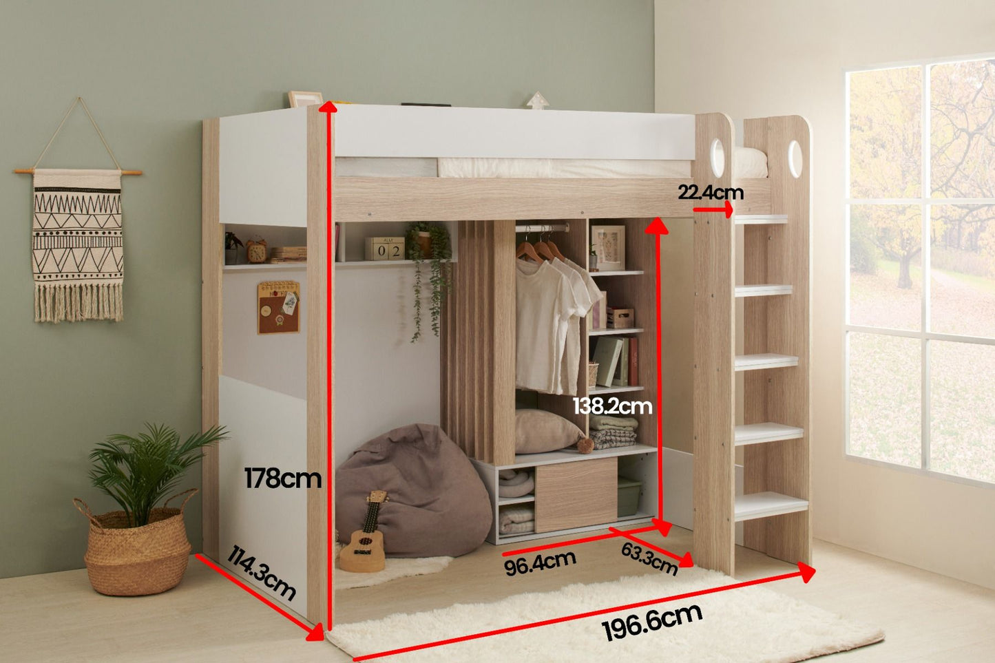 Flair Hampton High Sleeper Frame White & Walnut