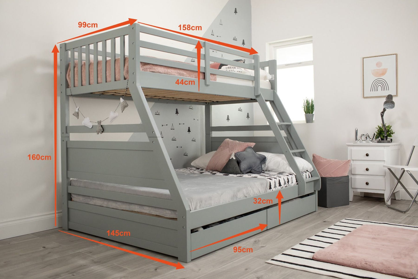 Flair Ollie Triple Bunk Bed - Grey