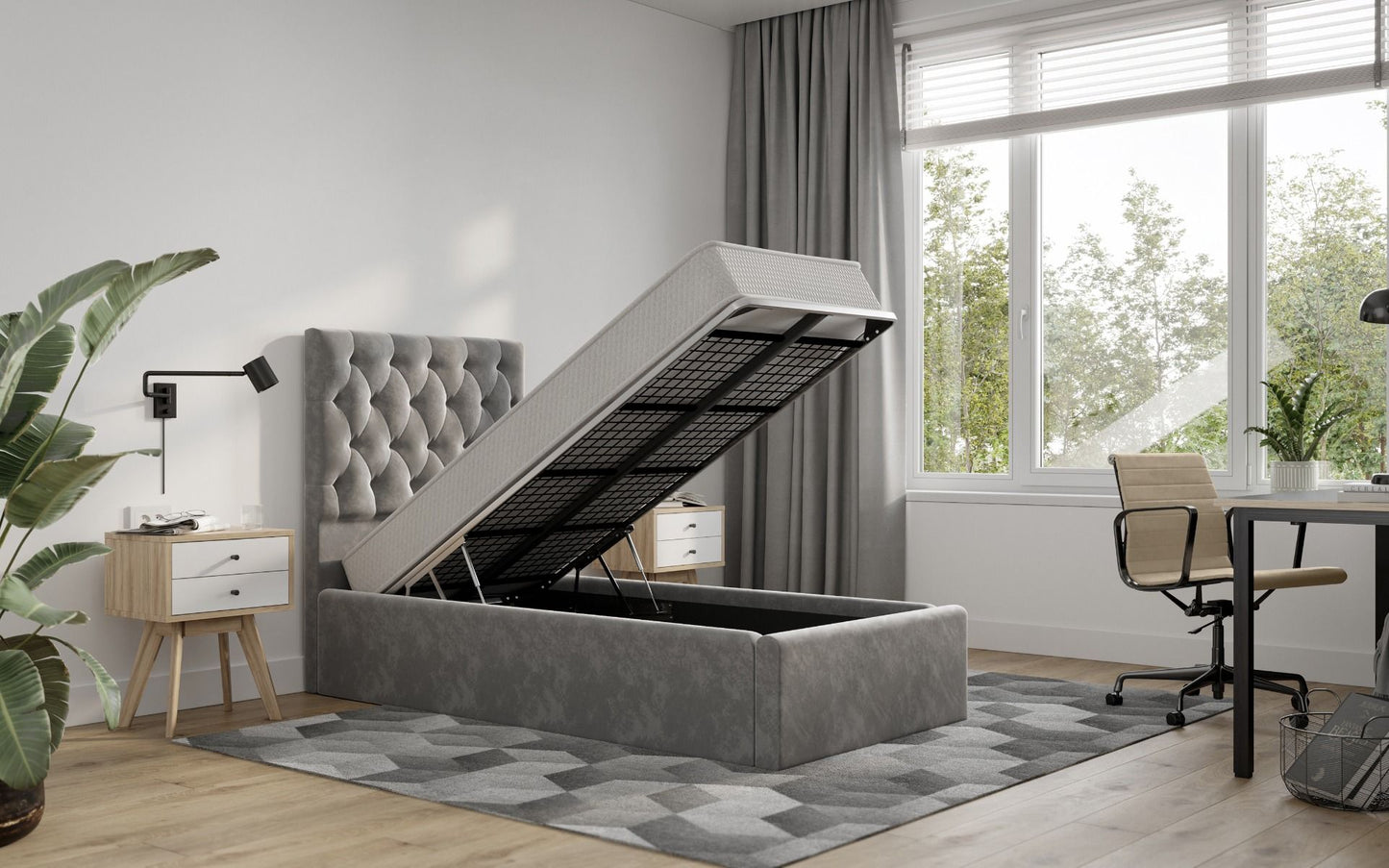 Flair Milan Velvet Single Ottoman Bed