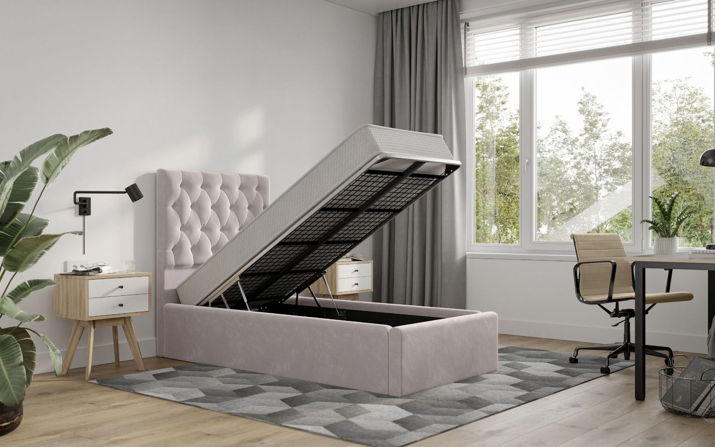 Flair Milan Velvet Single Ottoman Bed
