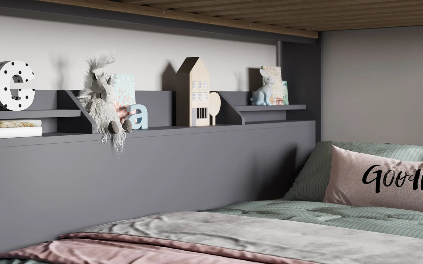Flair Slick Staircase Triple Bunk Bed with Shelves