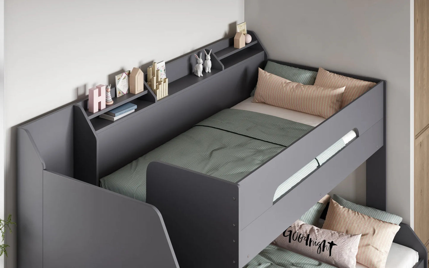 Flair Slick Staircase Triple Bunk Bed with Shelves