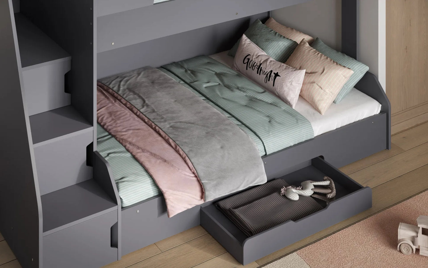 Flair Slick Staircase Triple Bunk Bed with Shelves