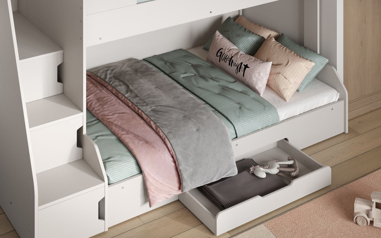 Flair Slick Staircase Triple Bunk Bed with Shelves