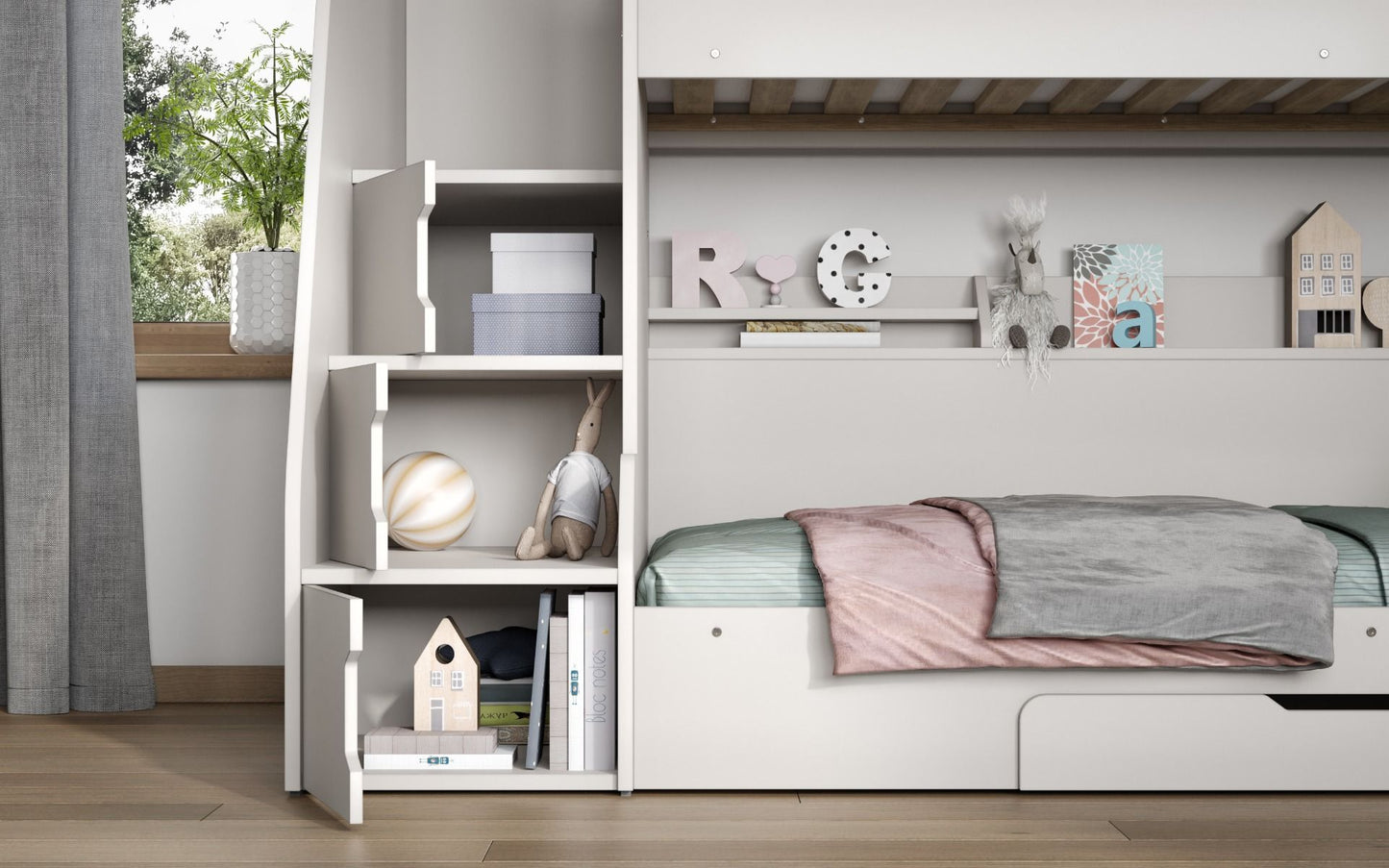 Flair Slick Staircase Triple Bunk Bed with Shelves