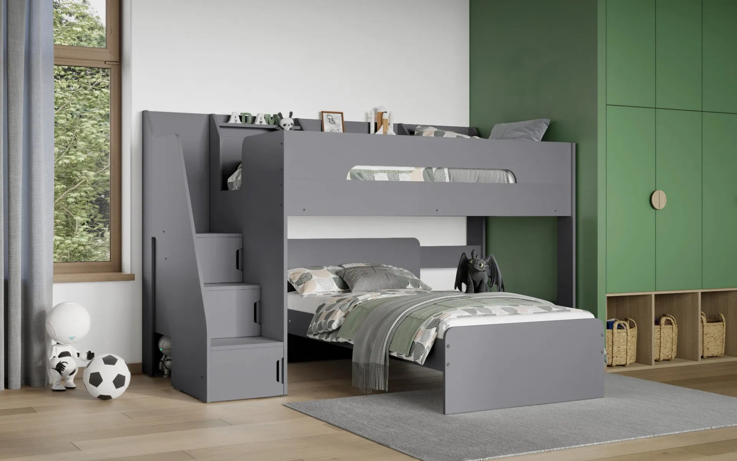 Flair Stepaside Staircase L Shaped Bunk Bed with Storage - Grey