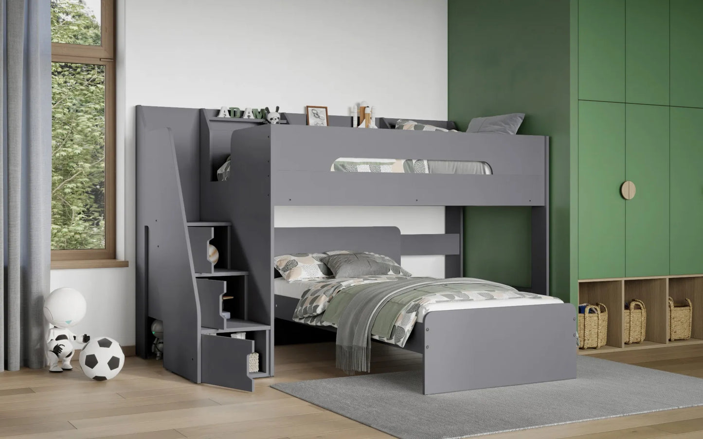 Flair Stepaside Staircase L Shaped Bunk Bed with Storage - Grey