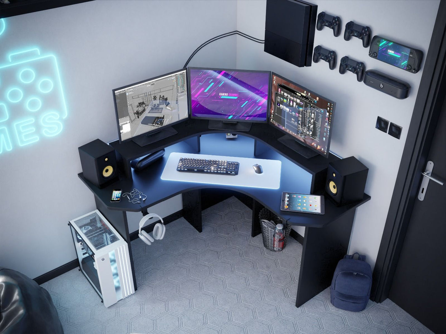 Flair Recoil Topaz Compact Corner Gaming Desk