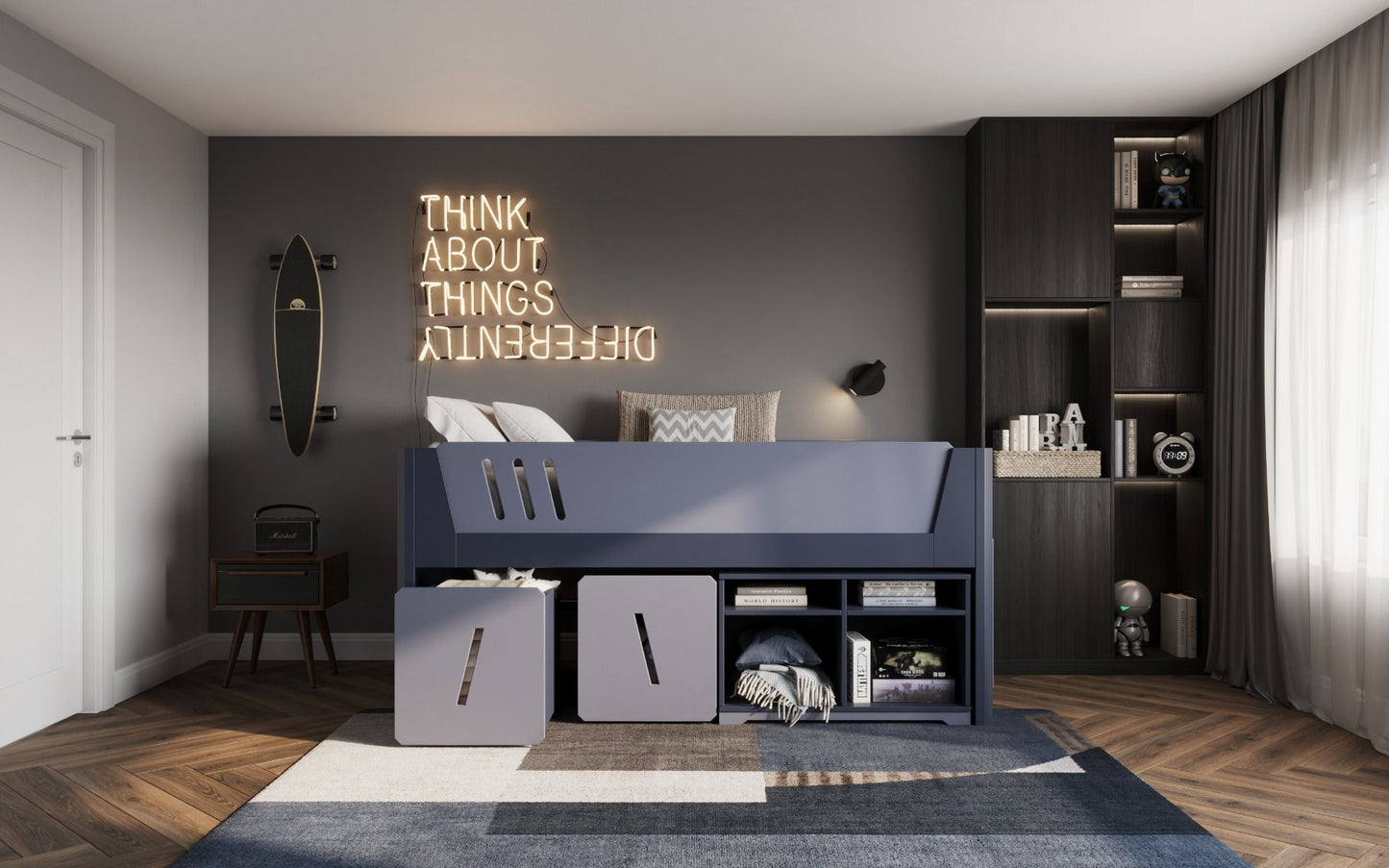 Flair Tokyo Cabin Bed Mid Sleeper in Grey and Navy