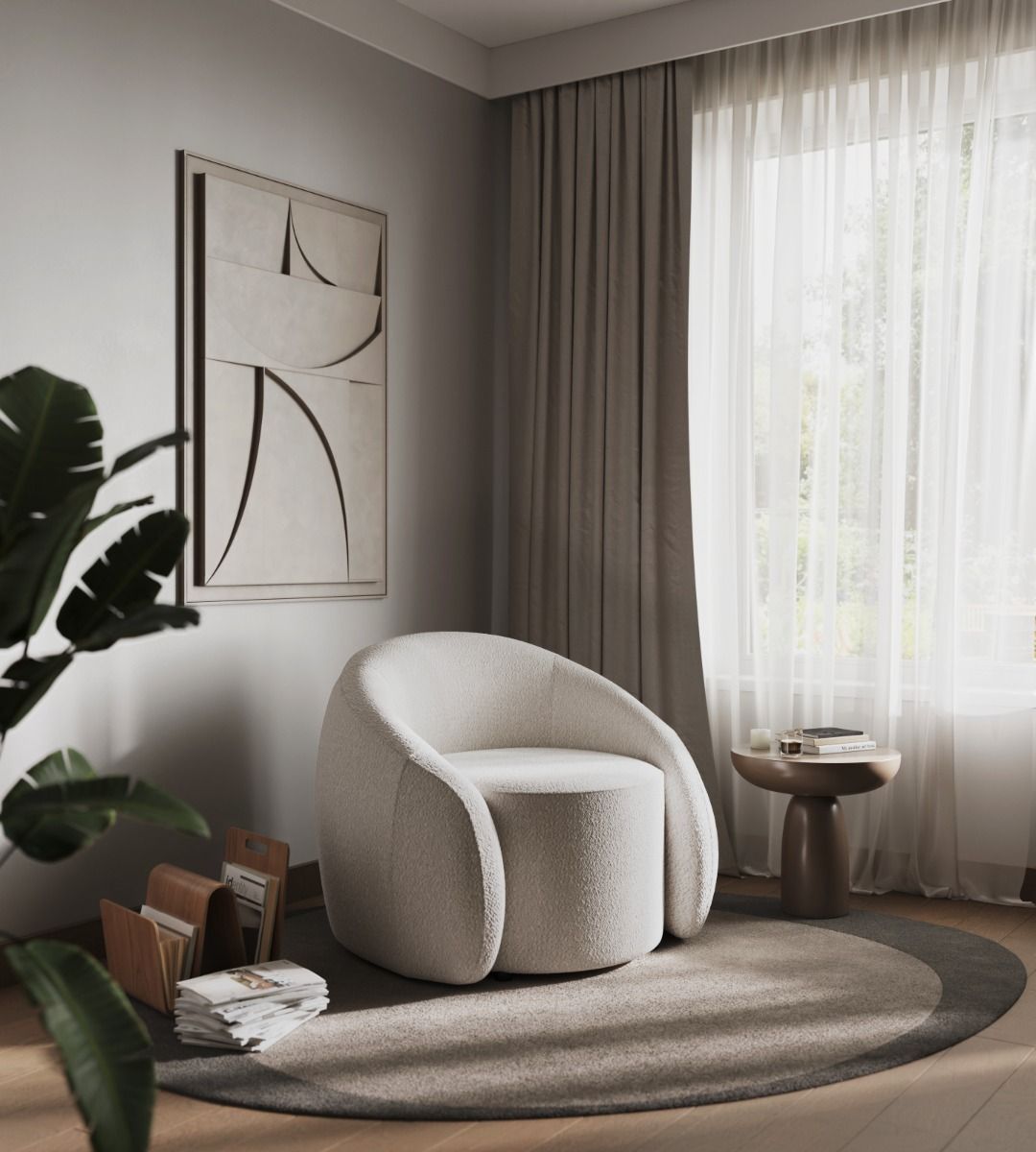 Flair Aelia Boucle Teddy Accent Swivel Chair - Cream