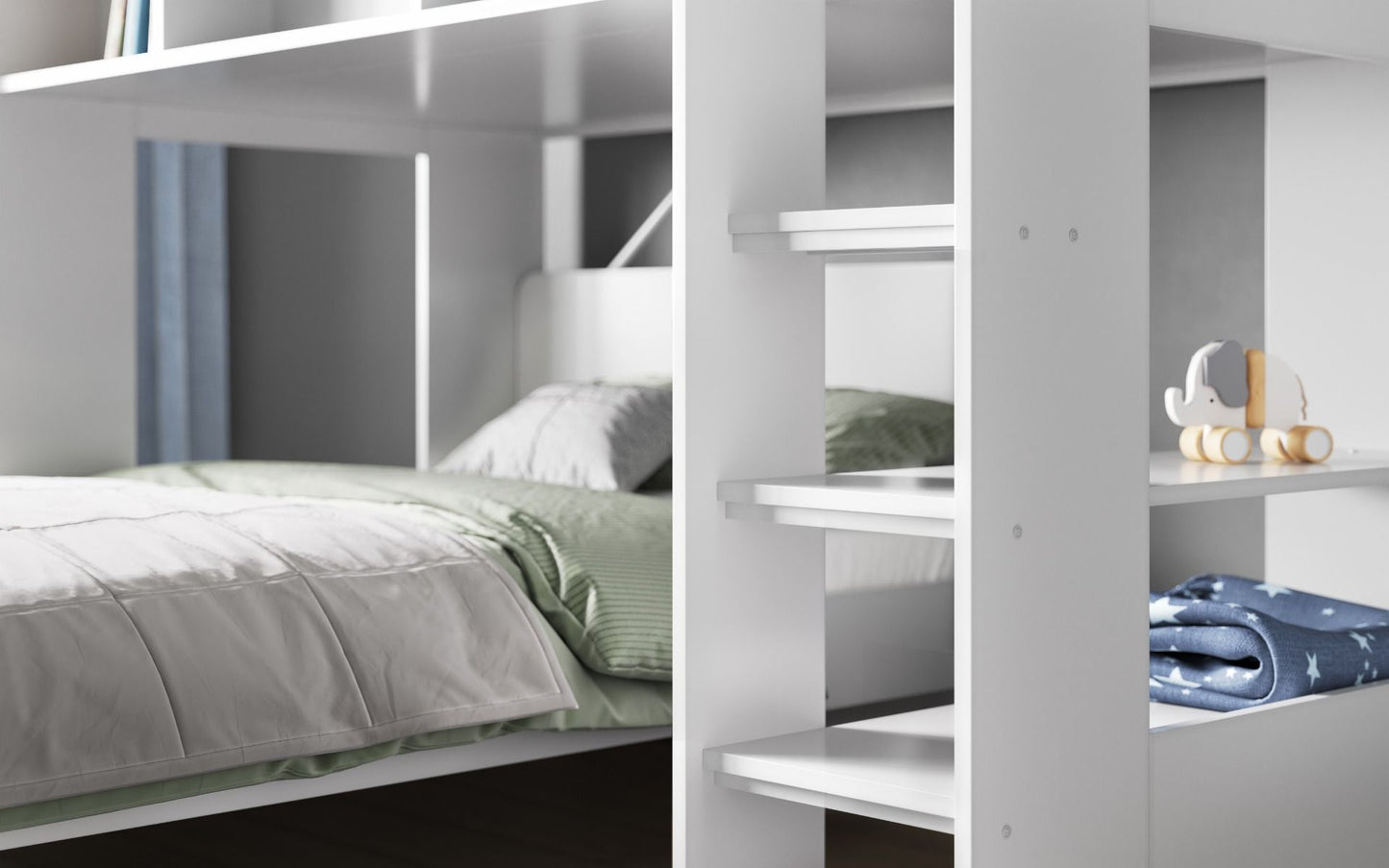 Flair Wizard L Shaped Triple Bunk Bed with Shelves - White