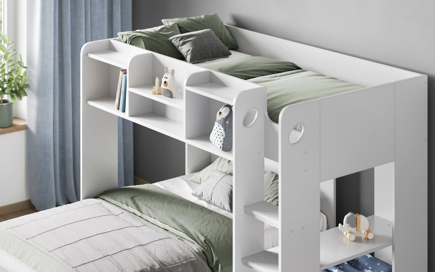 Flair Wizard L Shaped Triple Bunk Bed with Shelves - White