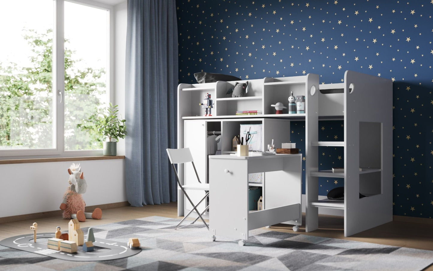 Flair Wizard Junior Mid High Sleeper Workstation - White