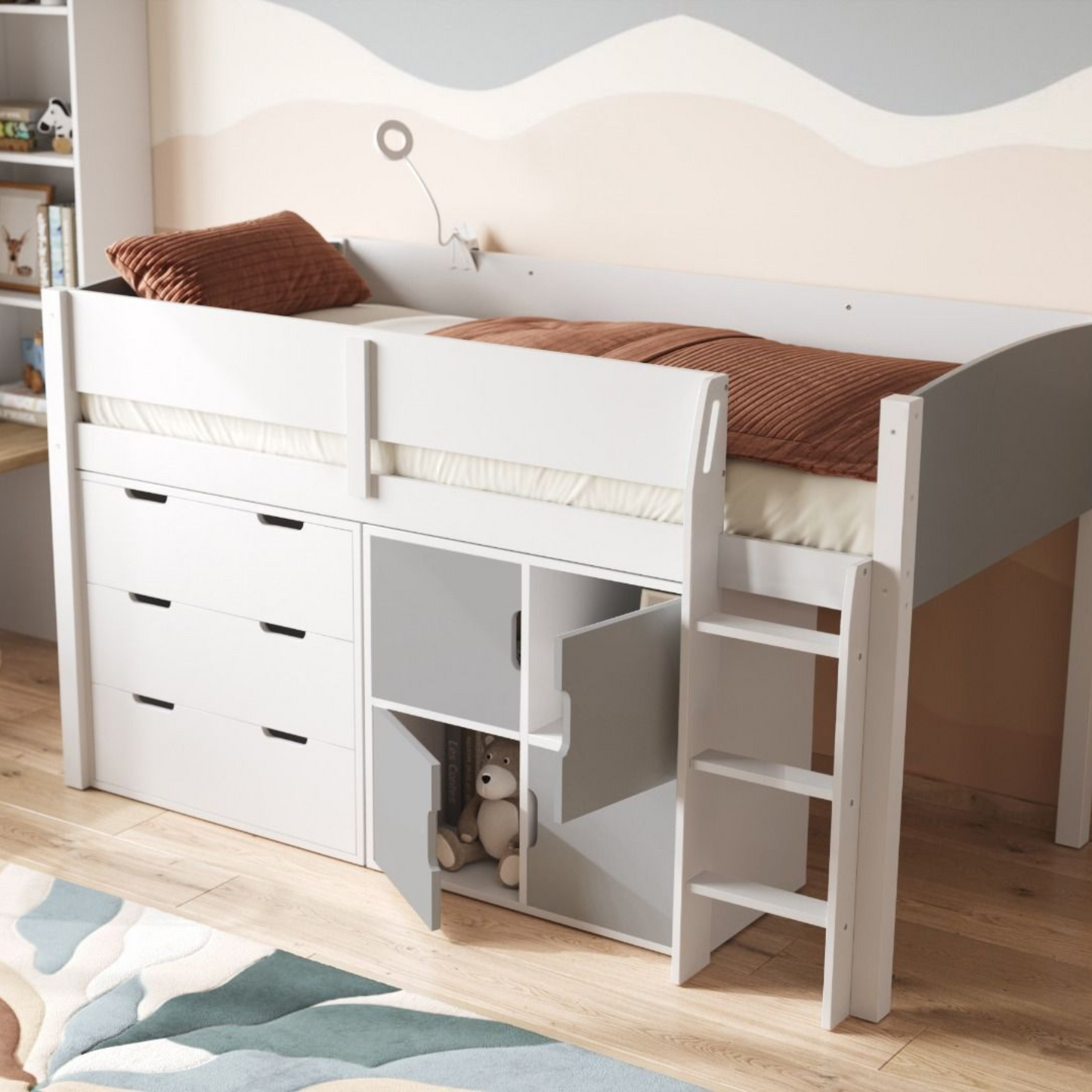 Flair Loop Midsleeper Bed Full Storage Set With Doors