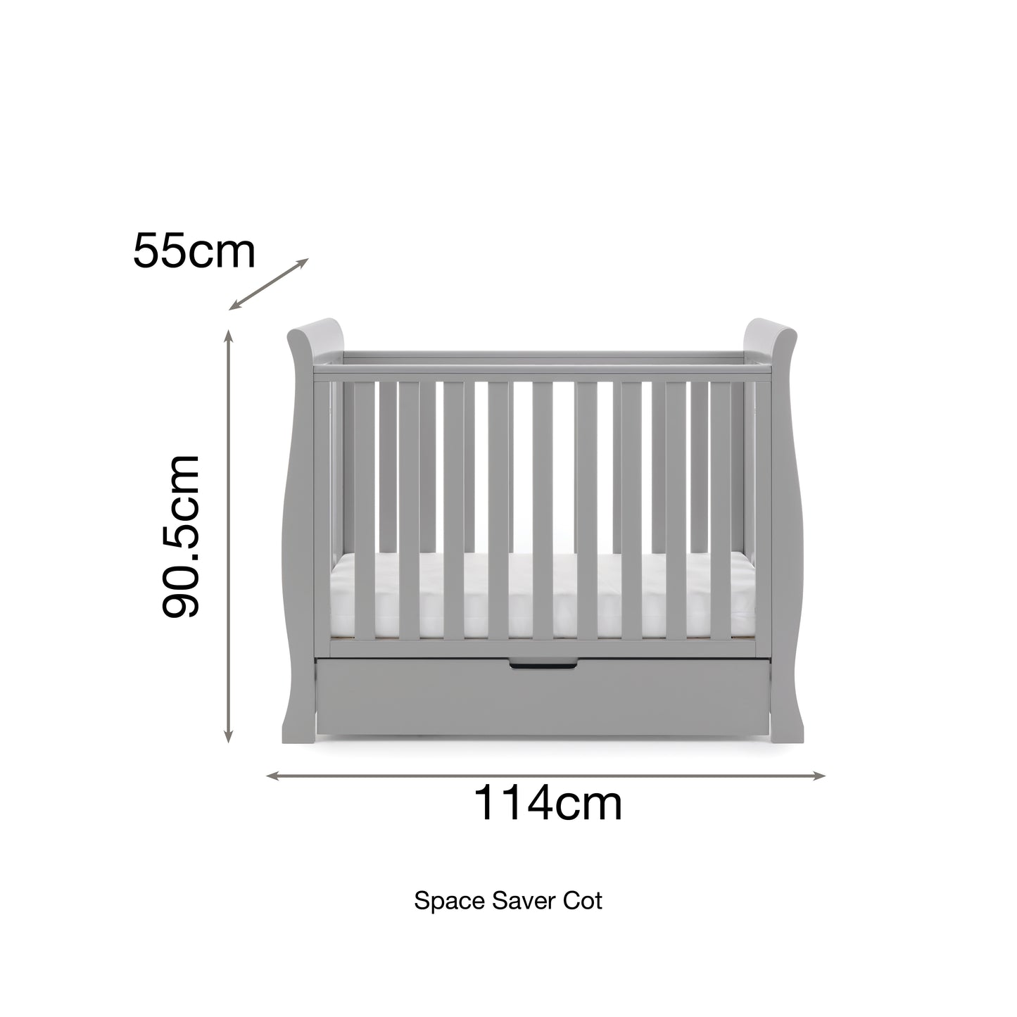 Obaby Stamford Space Saver Cot - Warm Grey 100 x 50