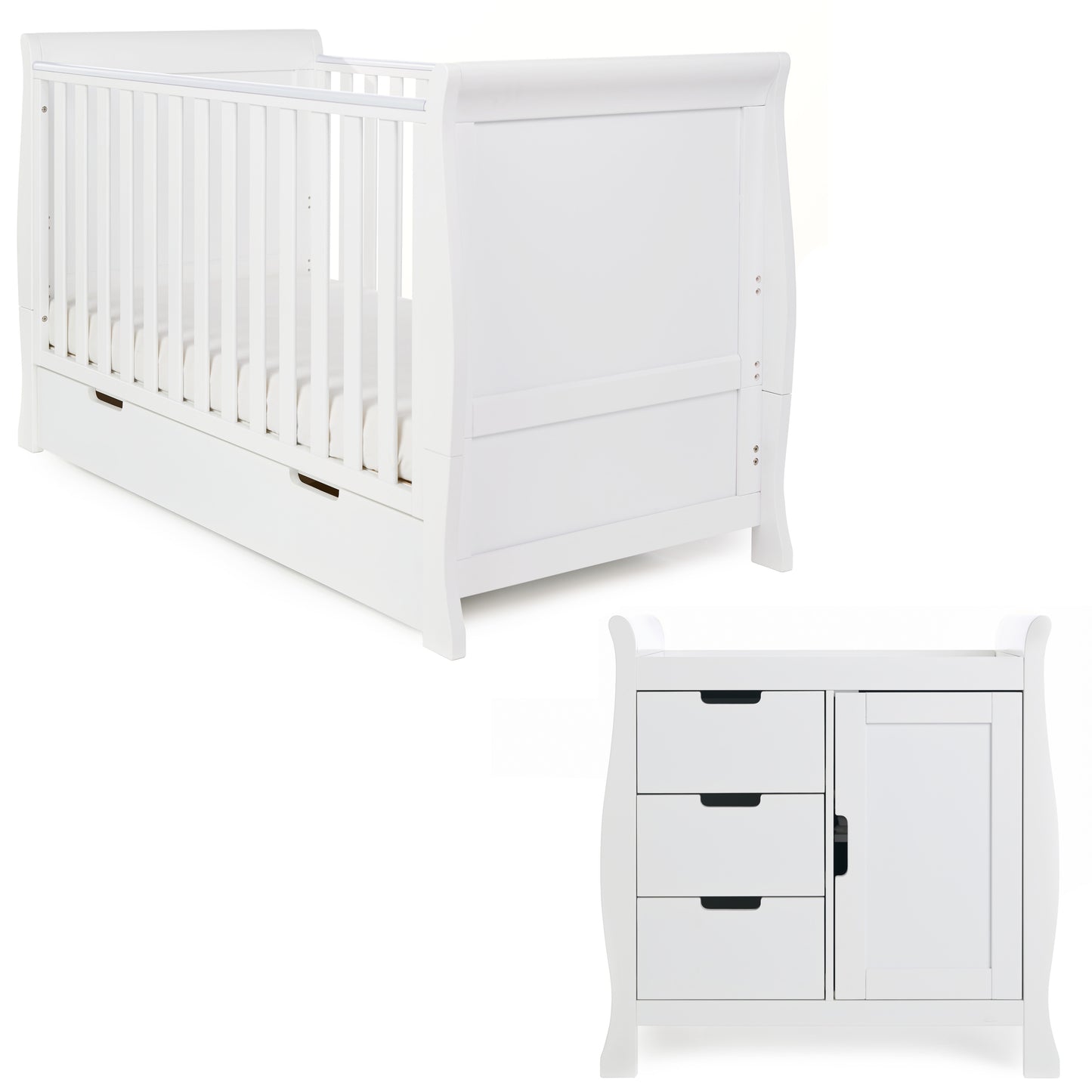 Obaby Stamford Classic Sleigh 2 Piece Room Set - White 140 x 70