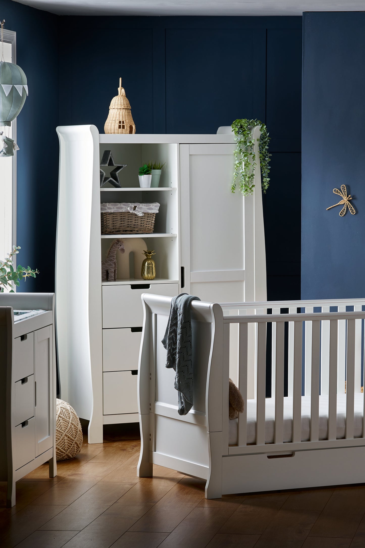 Obaby Stamford Classic Sleigh 3 Piece Room Set + Glider Chair - White 140 x 70