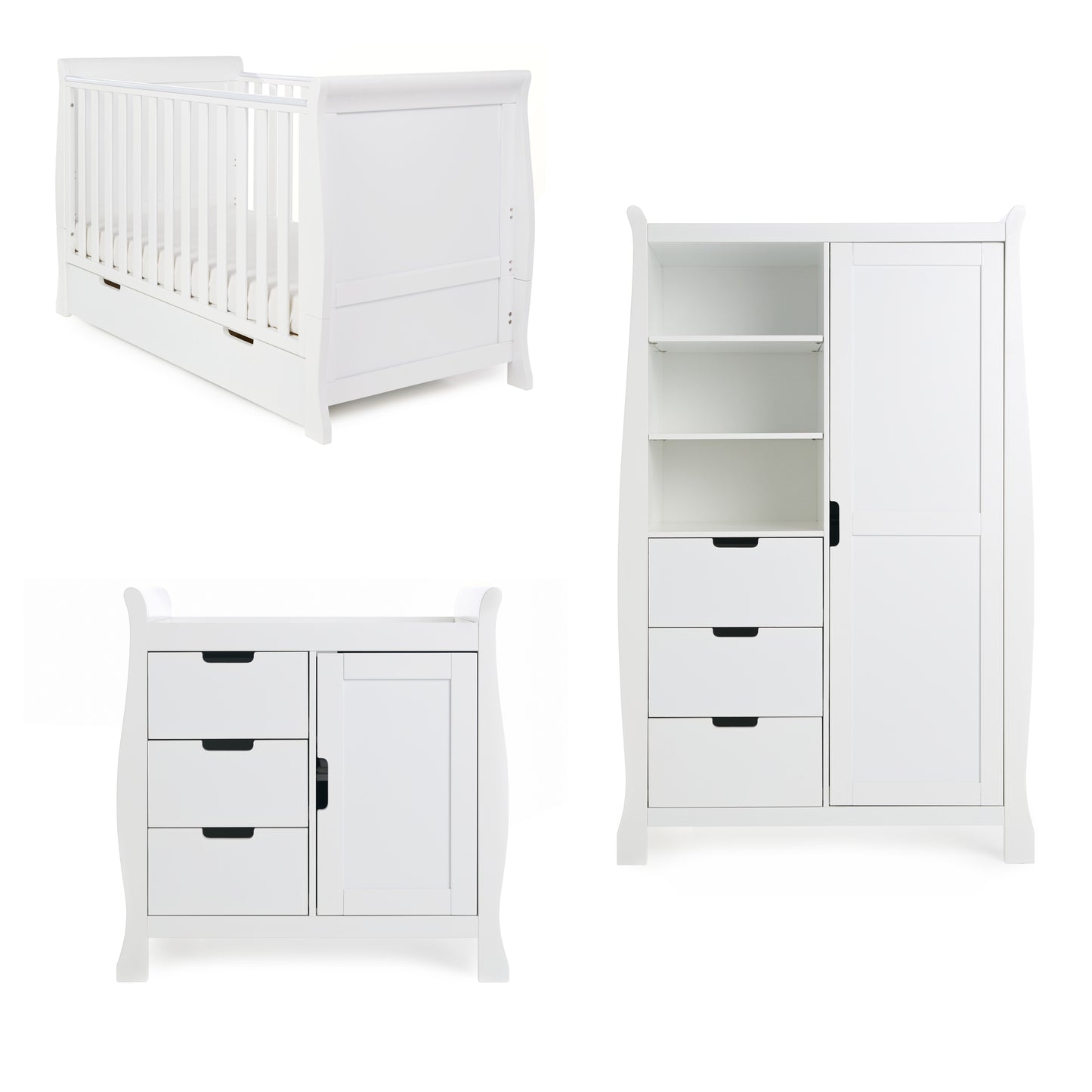Obaby Stamford Classic Sleigh 3 Piece Room Set - White 140 x 70