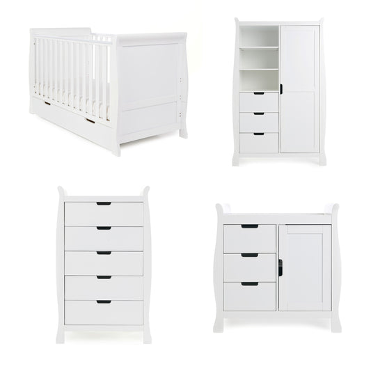 Obaby Stamford Classic Sleigh 4 Piece Room Set - White 140 x 70