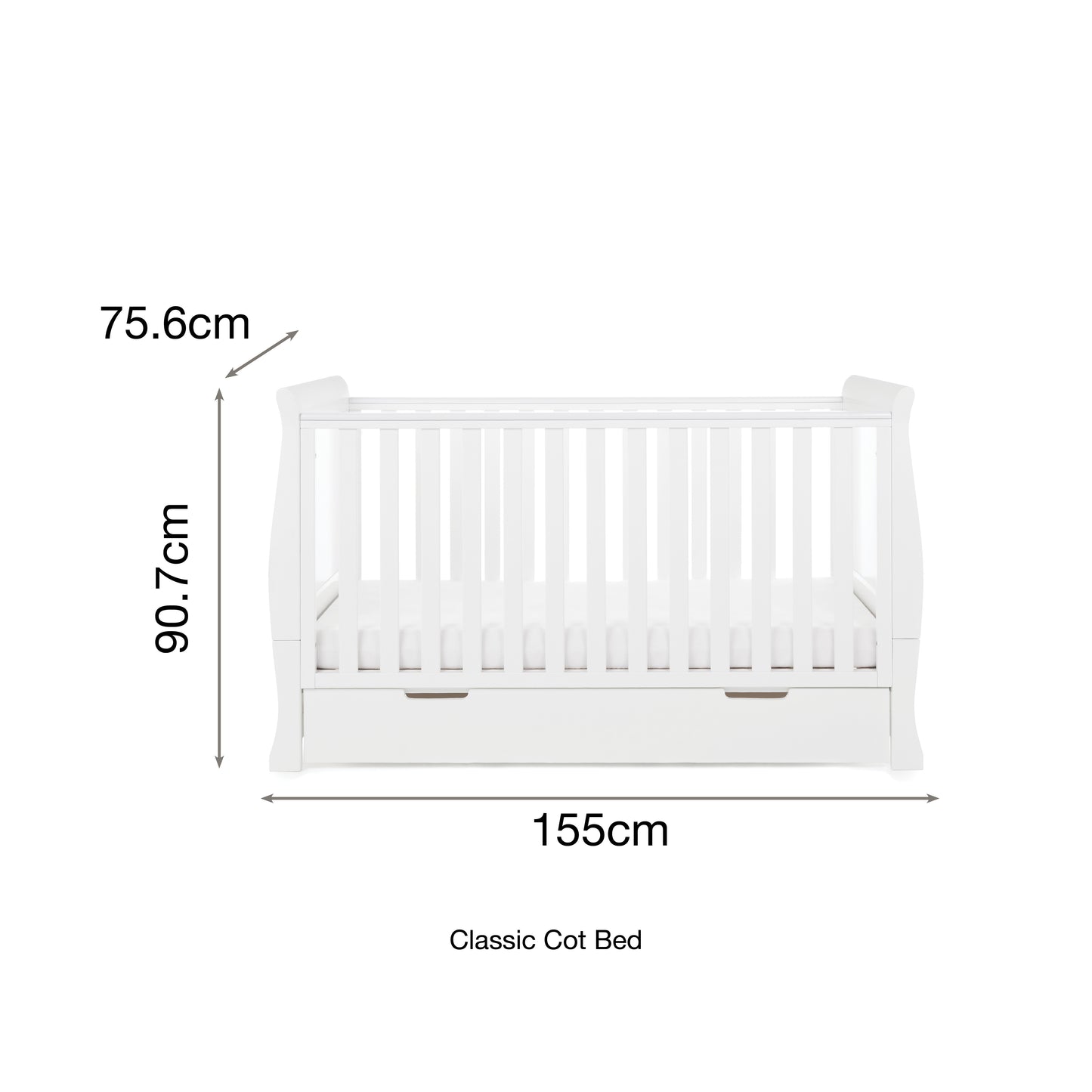 Obaby Stamford Classic Sleigh Cot Bed - White 140 x 70