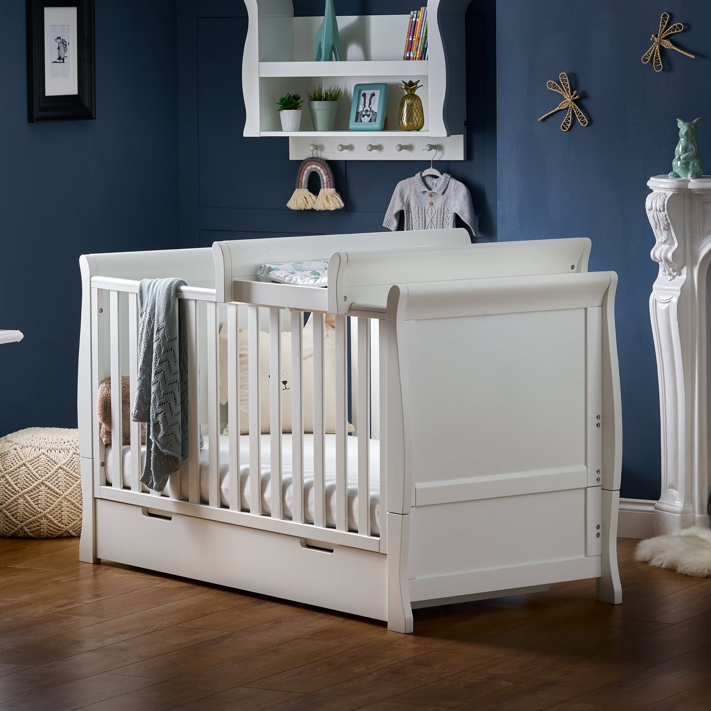 Obaby Stamford Classic Sleigh Cot Bed - White 140 x 70