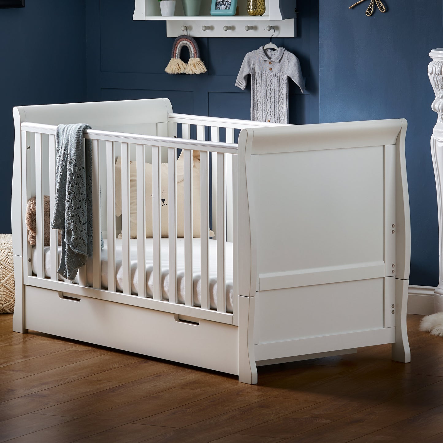 Obaby Stamford Classic Sleigh Cot Bed - White 140 x 70