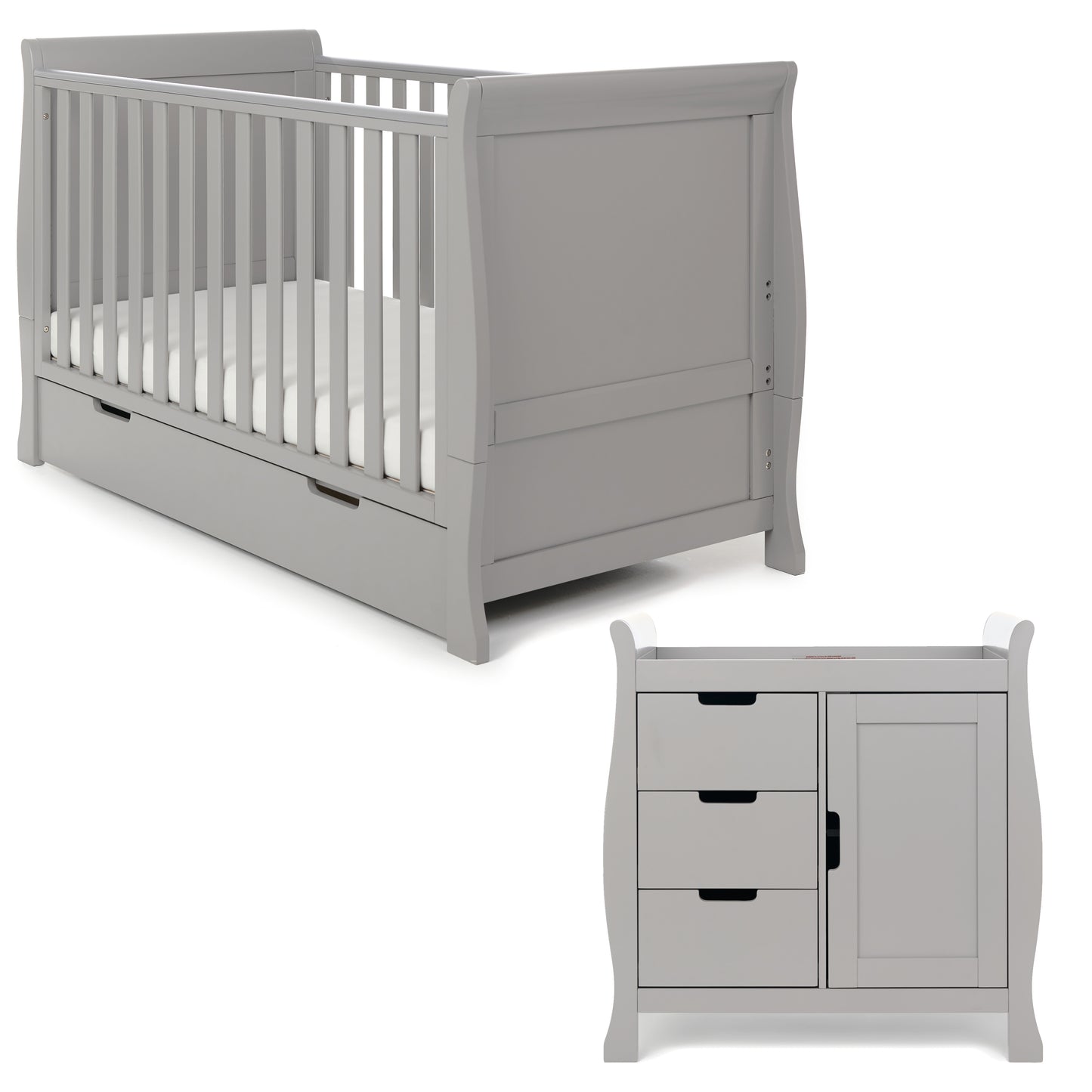 Obaby Stamford Classic Sleigh 2 Piece Room Set - Warm Grey 140 x 70