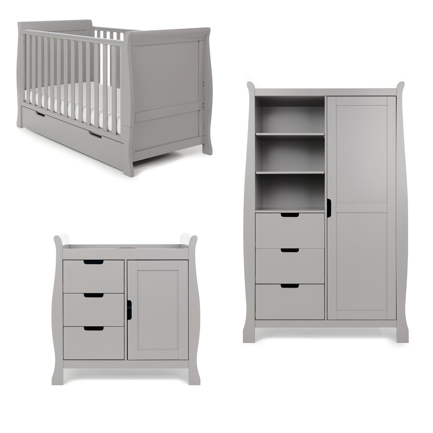 Obaby Stamford Classic Sleigh 3 Piece Room Set - Warm Grey 140 x 70