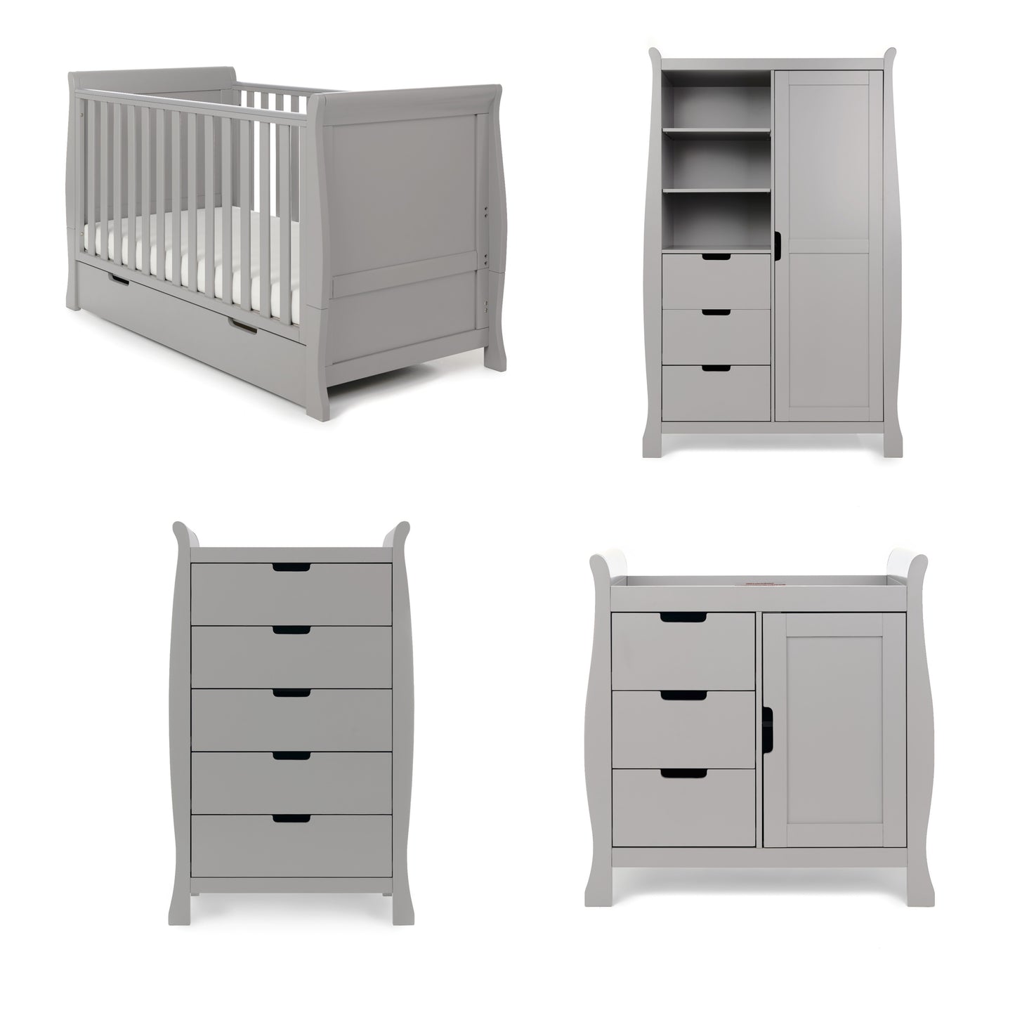 Obaby Stamford Classic Sleigh 4 Piece Room Set - Warm Grey 140 x 70
